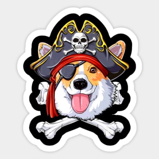 Corgi Pirate Skull Floral Skeleton Sticker